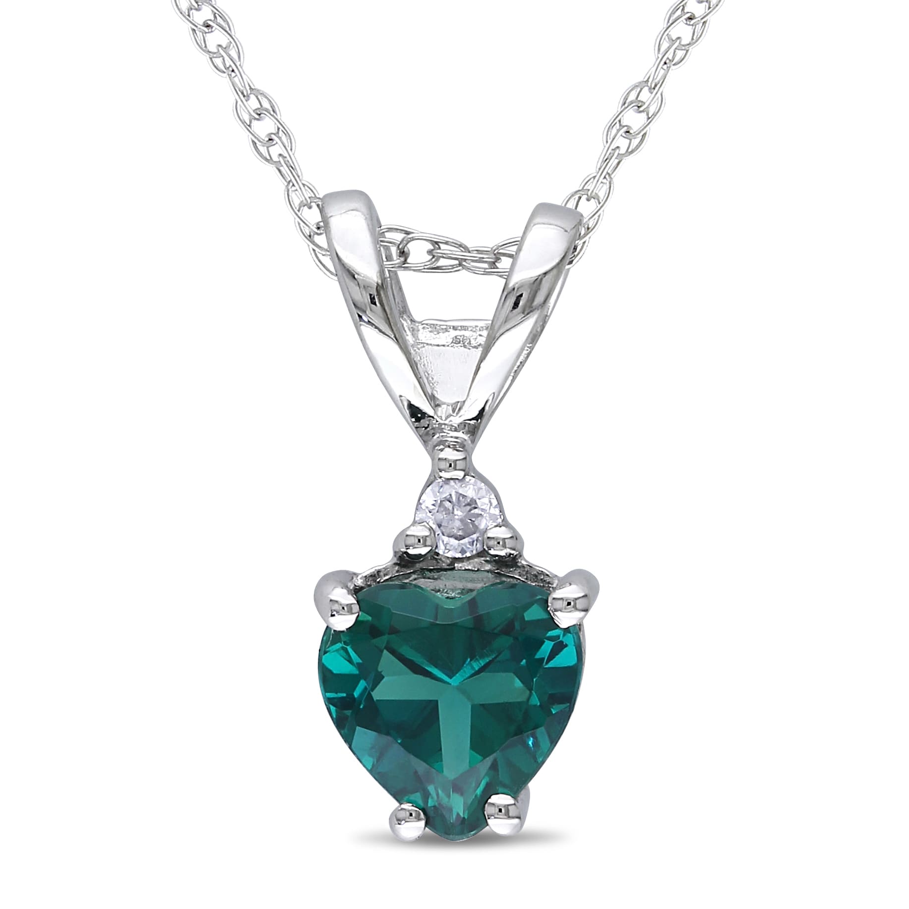 Miadora 10K White Gold Created Emerald And Diamond Accent Heart Necklace