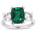 Miadora 10K White Gold Created Emerald And White Sapphire 3 Stone Engagement Ring