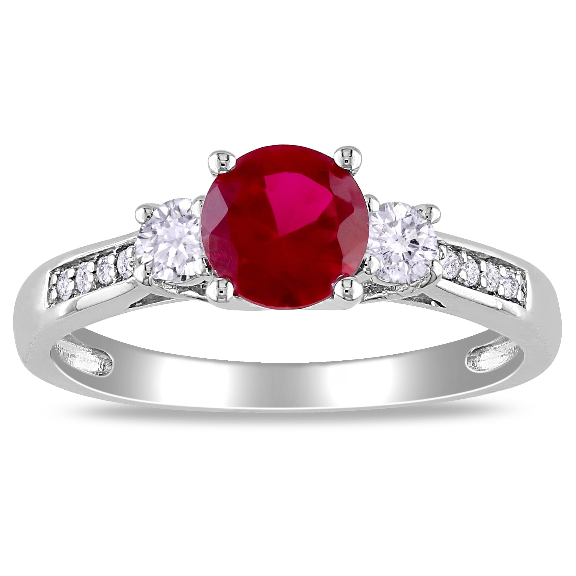Miadora 10K White Gold Created Gemstone And Diamond Three Stone Ring