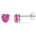 Miadora 10K White Gold Created Pink Sapphire Stud Earrings