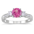 Miadora 10K White Gold Created Pink And White Sapphire And Diamond 3 Stone Engagement Ring G H I2