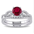 Miadora 10K White Gold Created Ruby And 1 6Ct Tdw Diamond Bridal Ring Set