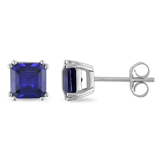 Miadora 10K White Gold Created Sapphire Earrings