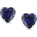 Miadora 10K White Gold Created Sapphire Heart Studs