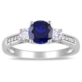 Miadora 10K White Gold Created Sapphire And Diamond 3 Stone Ring H I I2 I3