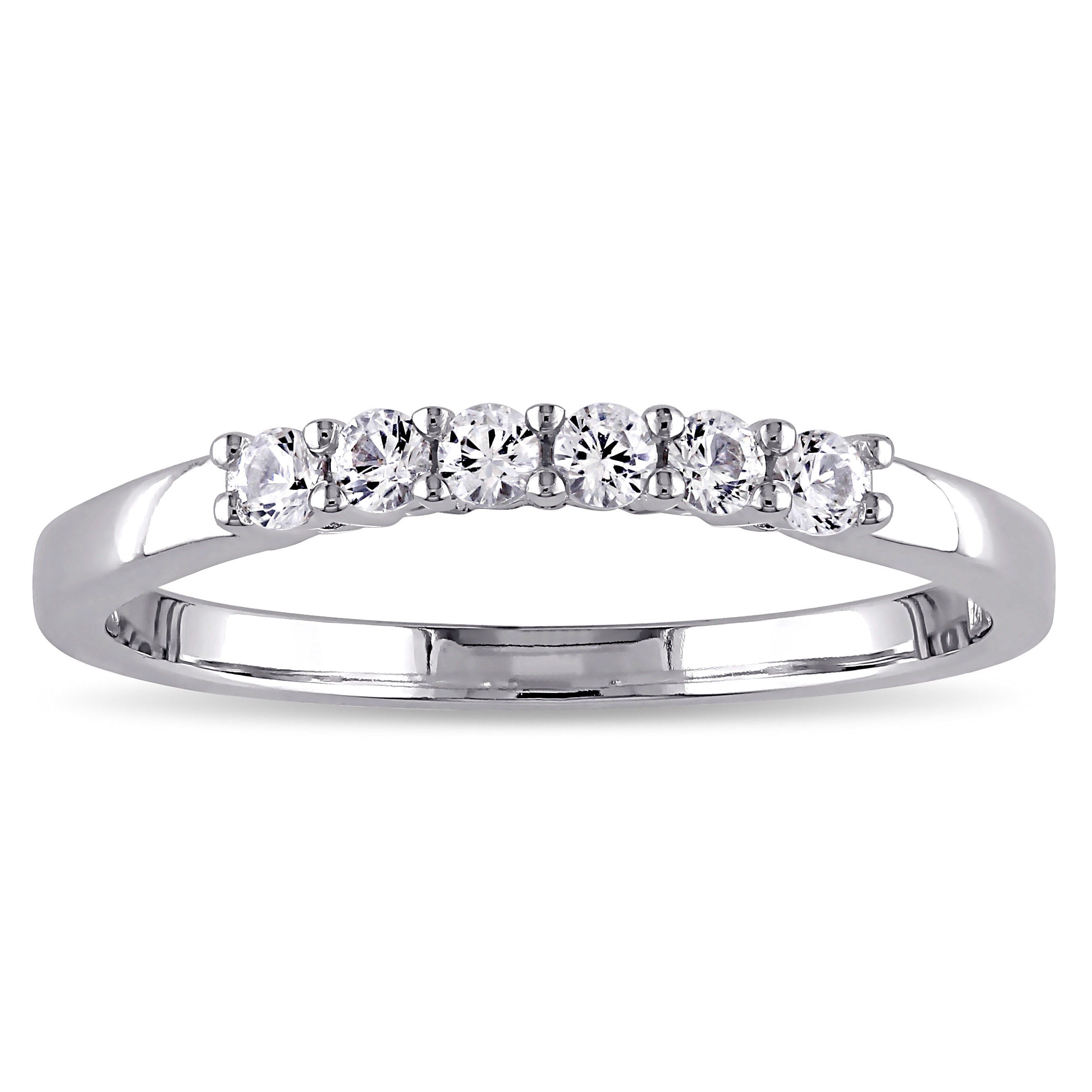 Miadora 10K White Gold Created White Sapphire Anniversary Ring