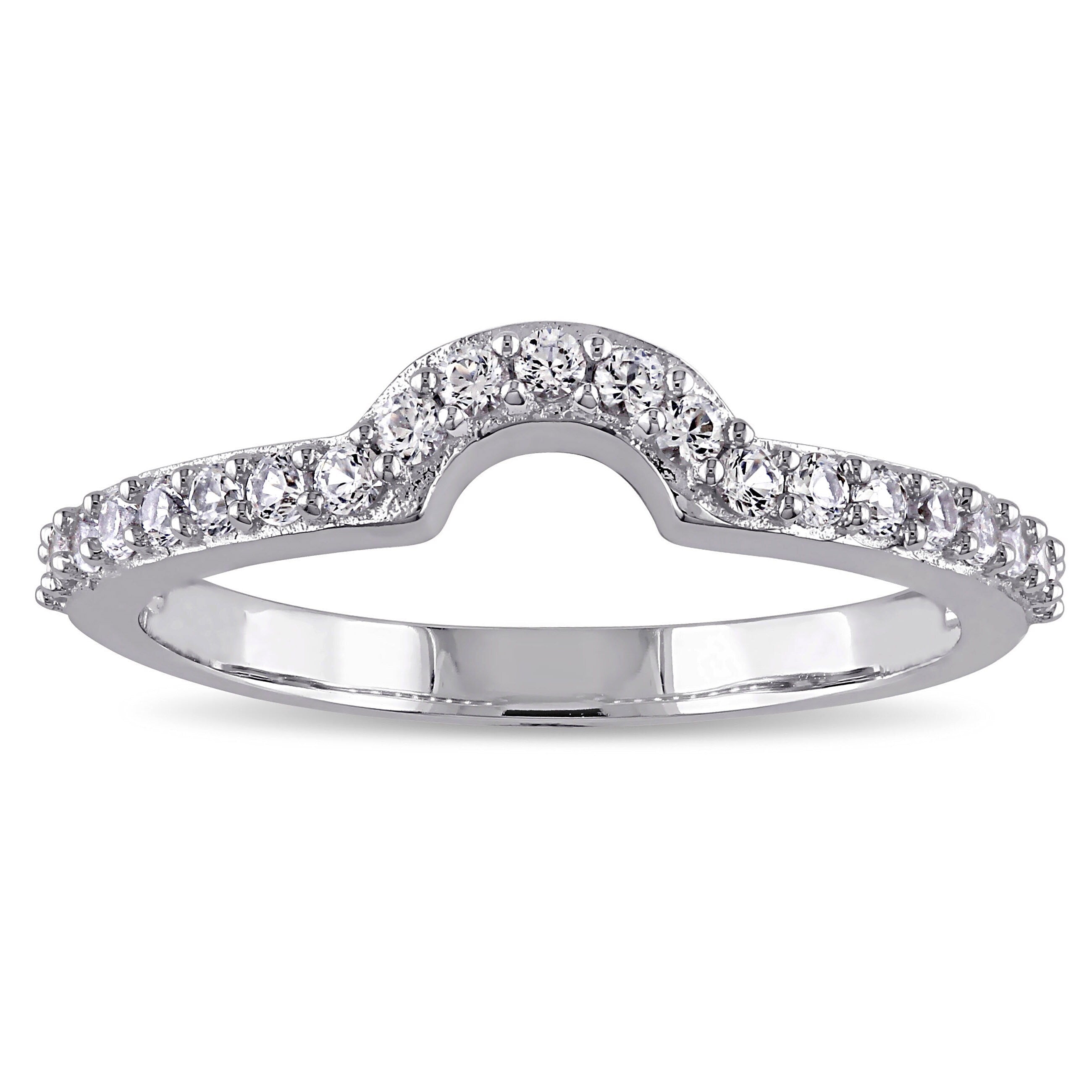 Miadora 10K White Gold Created White Sapphire Contour Wedding Band