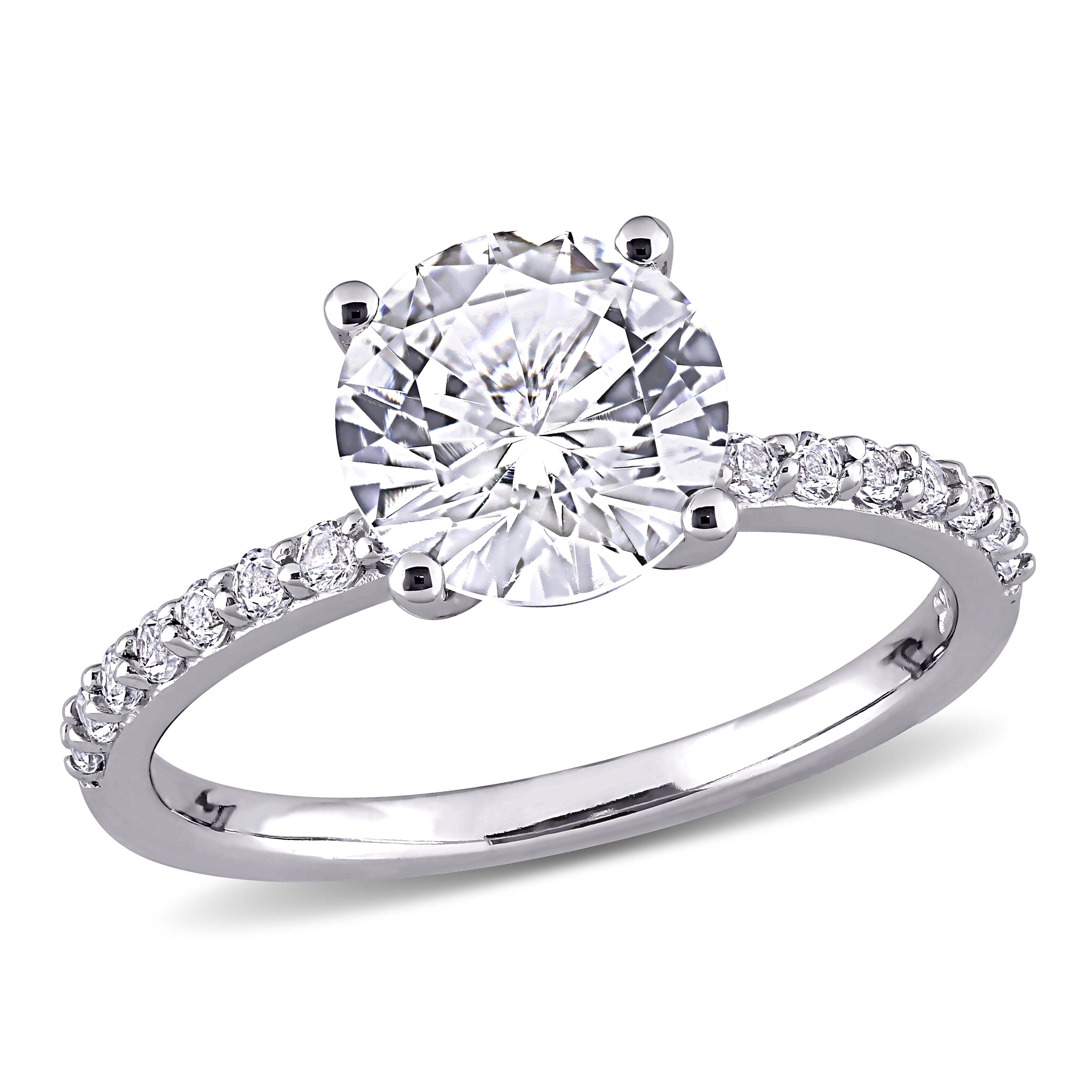 Miadora 10K White Gold Created White Sapphire Solitaire Engagement Ring