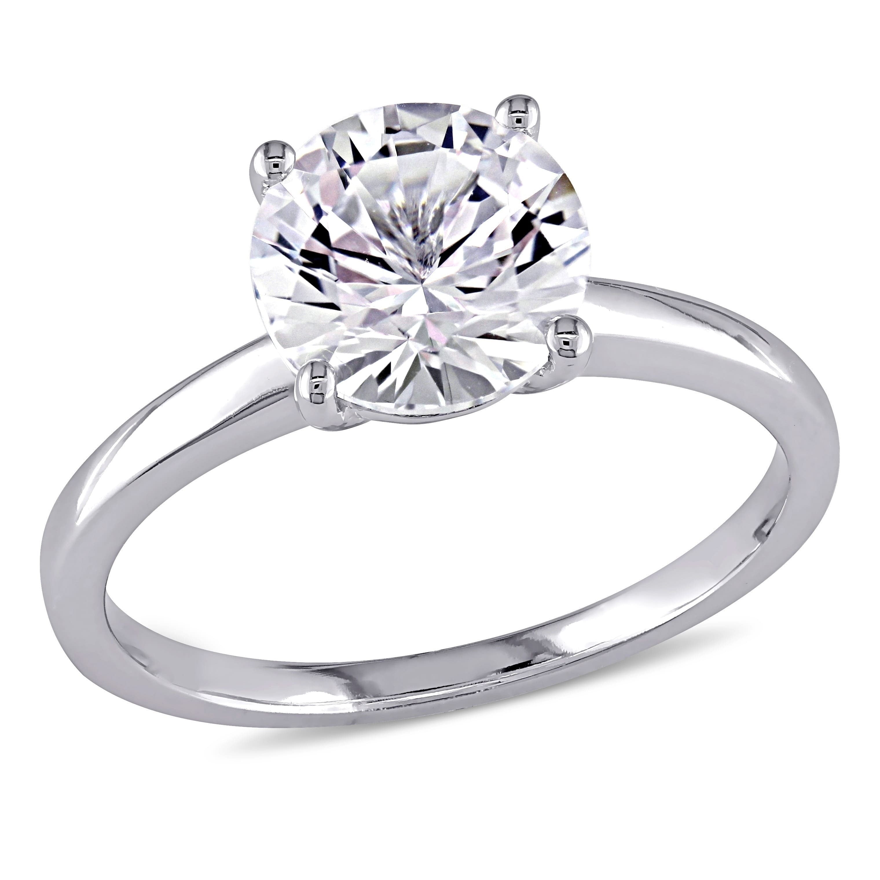 Miadora 10K White Gold Created White Sapphire Solitaire Engagement Ring