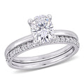 Miadora 10K White Gold Created White Sapphire Solitaire Wedding Ring Set
