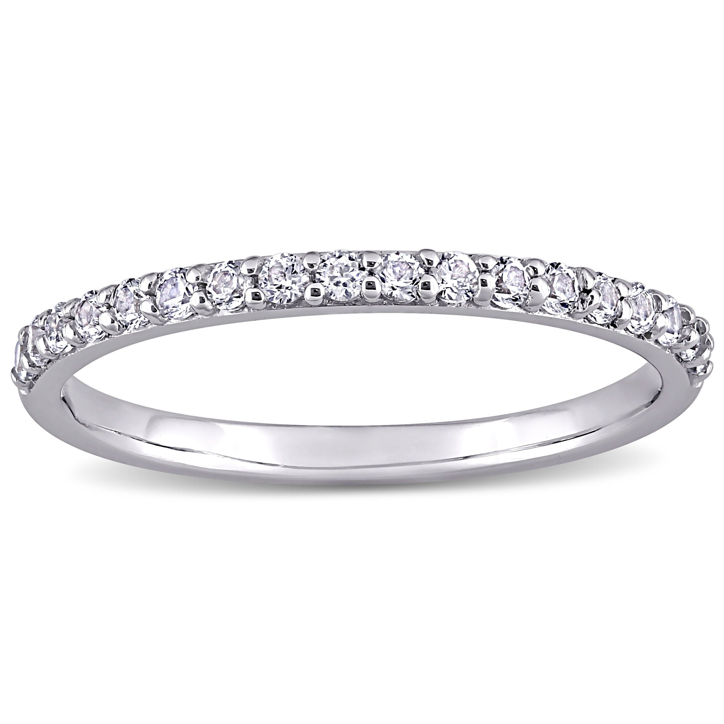 Miadora 10K White Gold Created White Sapphire Stackable Anniversary Band Ring