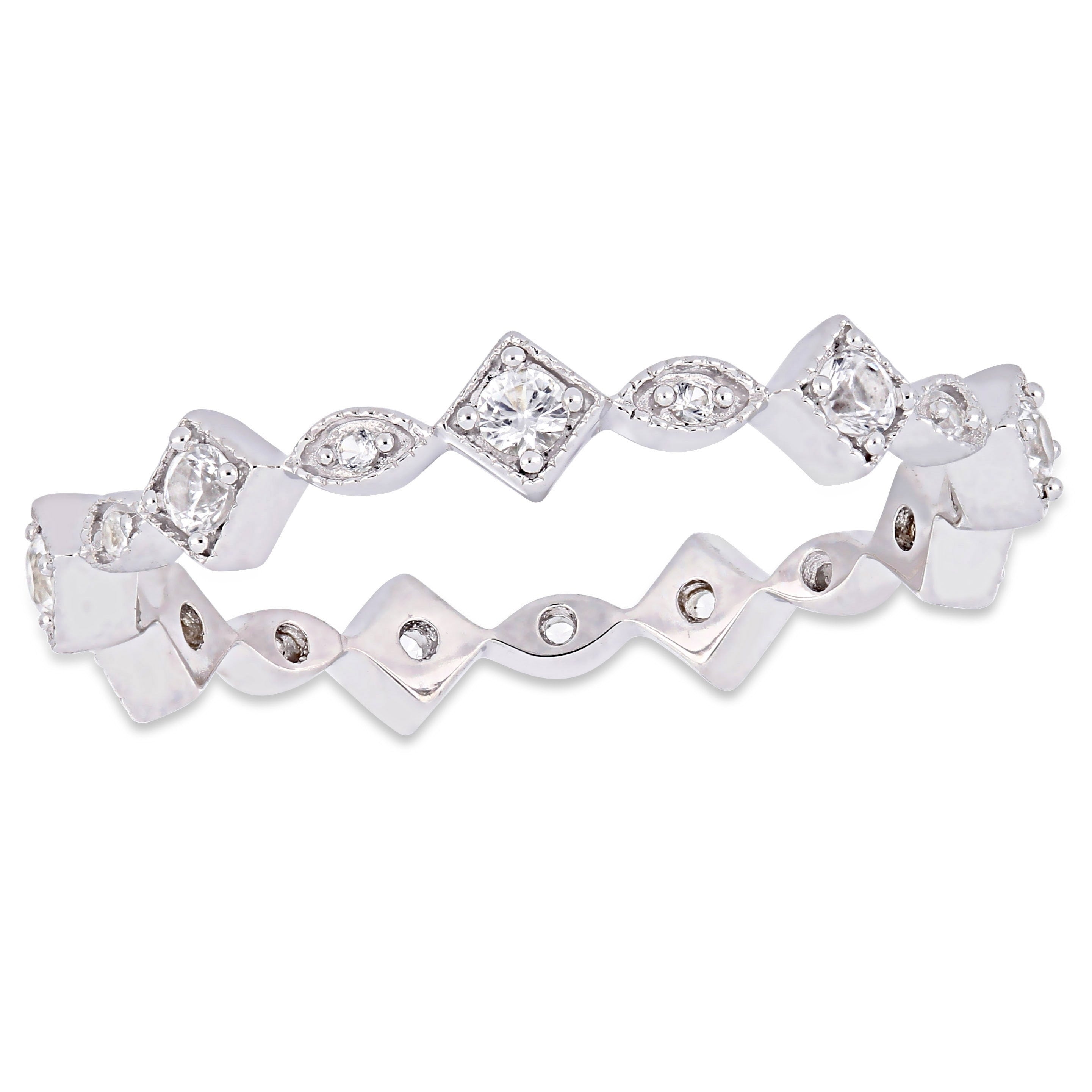 Miadora 10K White Gold Created White Sapphire Stackable Infinity Eternity Band