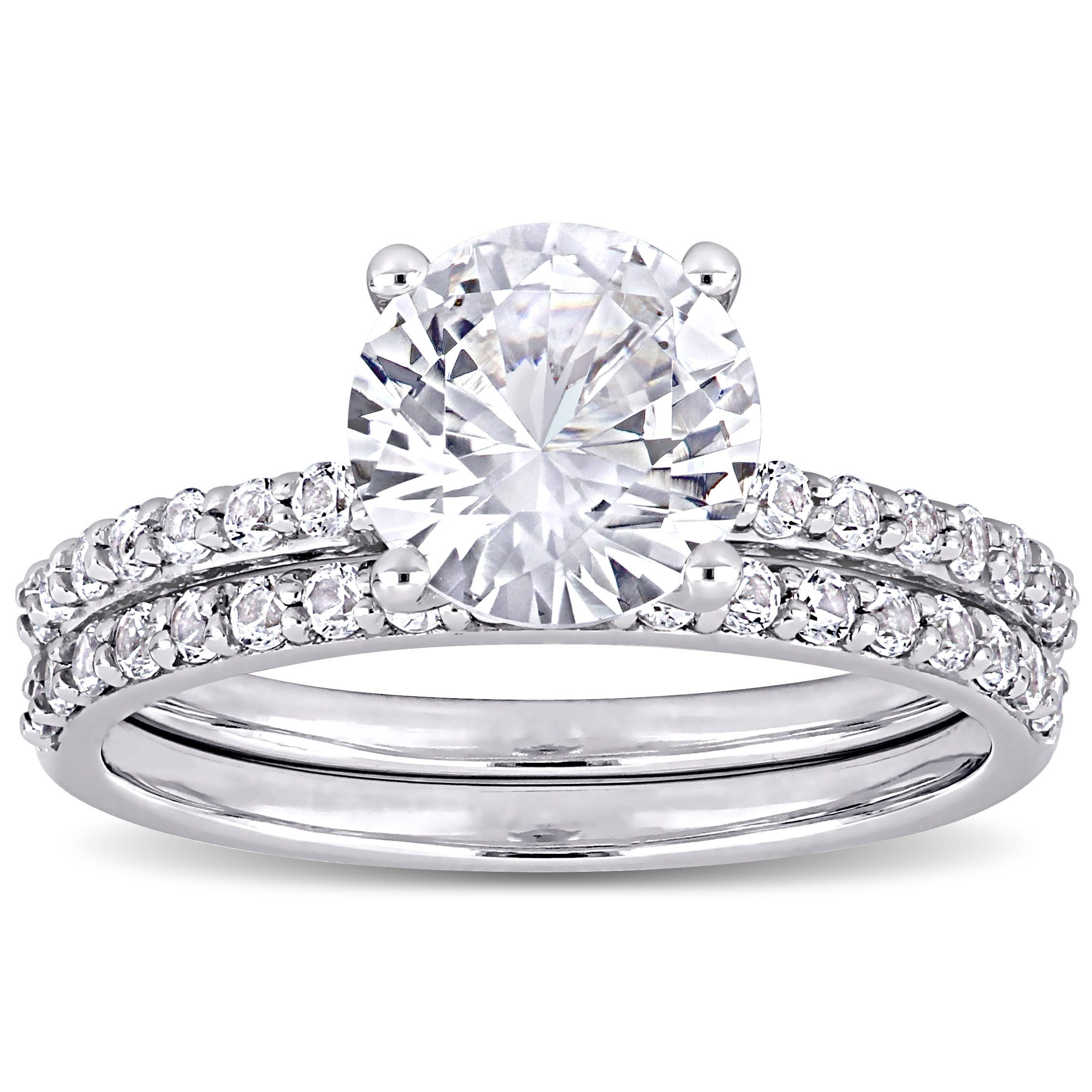 Miadora 10K White Gold Created White Sapphire Wedding Ring Set