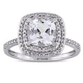 Miadora 10K White Gold Cushion Cut Created White Sapphire And 1 10Ct Tdw Diamond Double Square Halo Engagement Ring