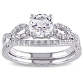 Miadora 10K White Gold Created White Sapphire And 1 6Ct Tdw Diamond Bridal Set