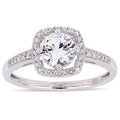 Miadora 10K White Gold Created White Sapphire And 1 7Ct Tdw Diamond Floating Square Halo Engagement Ring