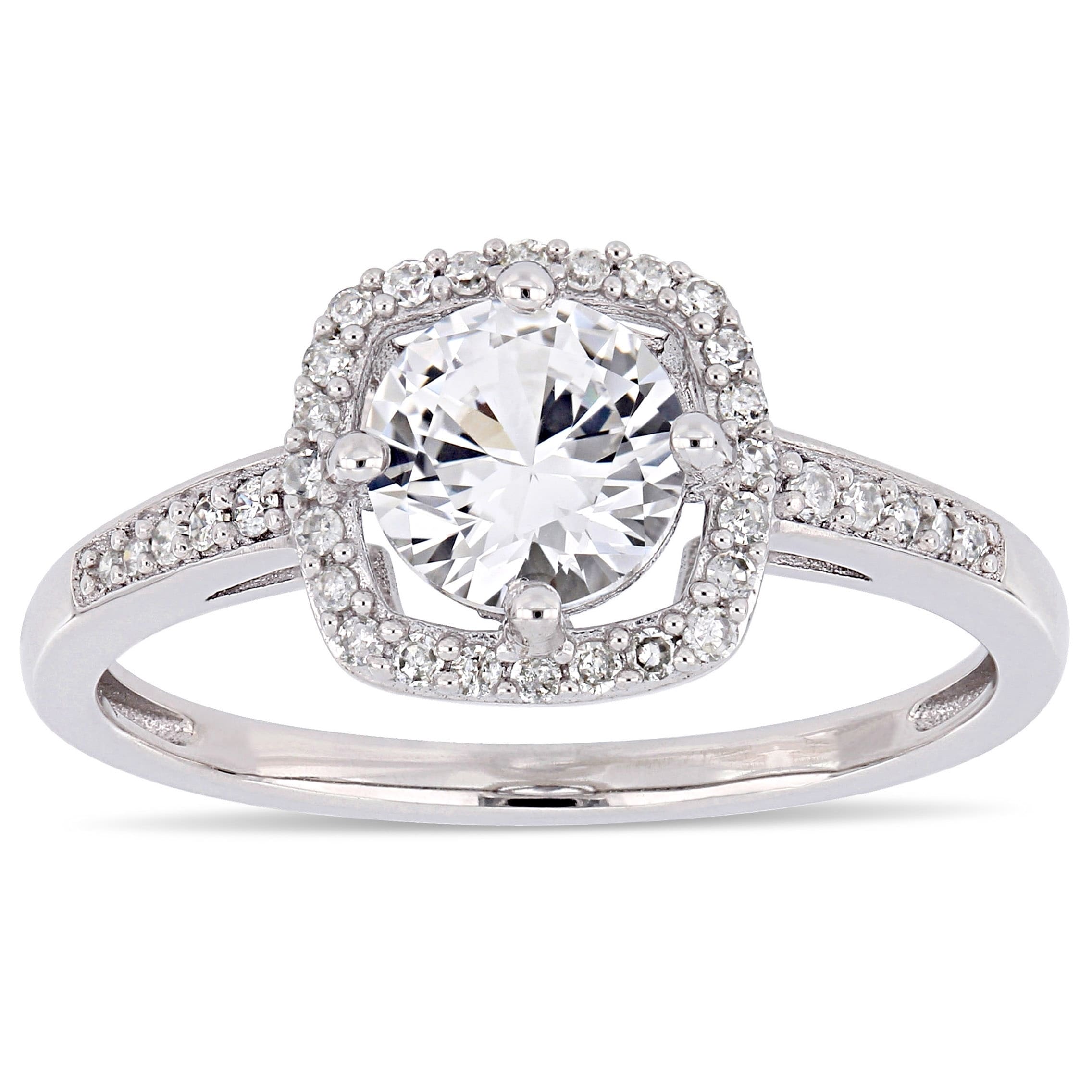 Miadora 10K White Gold Created White Sapphire And 1 7Ct Tdw Diamond Floating Square Halo Engagement Ring