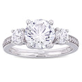 Miadora 10K White Gold Created White Sapphire And Diamond 3 Stone Engagement Ring