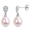 Miadora 10K White Gold Cultured Freshwater Pearl Aquamarine And 1 7Ct Tdw Diamond Earrings 9 9.5 Mm