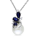 Miadora 10K White Gold Cultured Freshwater Pearl Sapphire And Diamond Necklace H I I2 I3 8.5 9 Mm