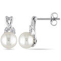 Miadora 10K White Gold Cultured Freshwater Pearl And Diamond Accent Earrings 7 8 Mm