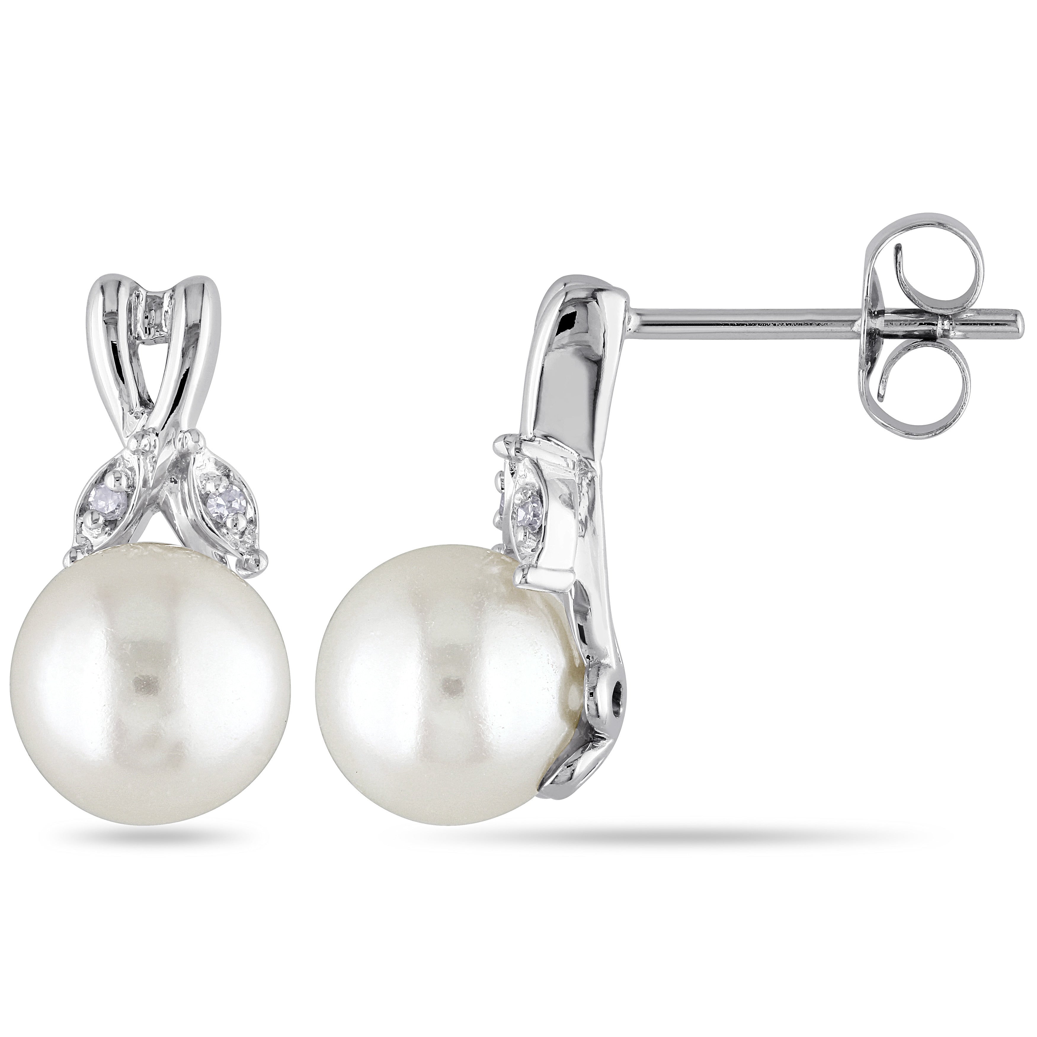 Miadora 10K White Gold Cultured Freshwater Pearl And Diamond Accent Earrings 7 8 Mm