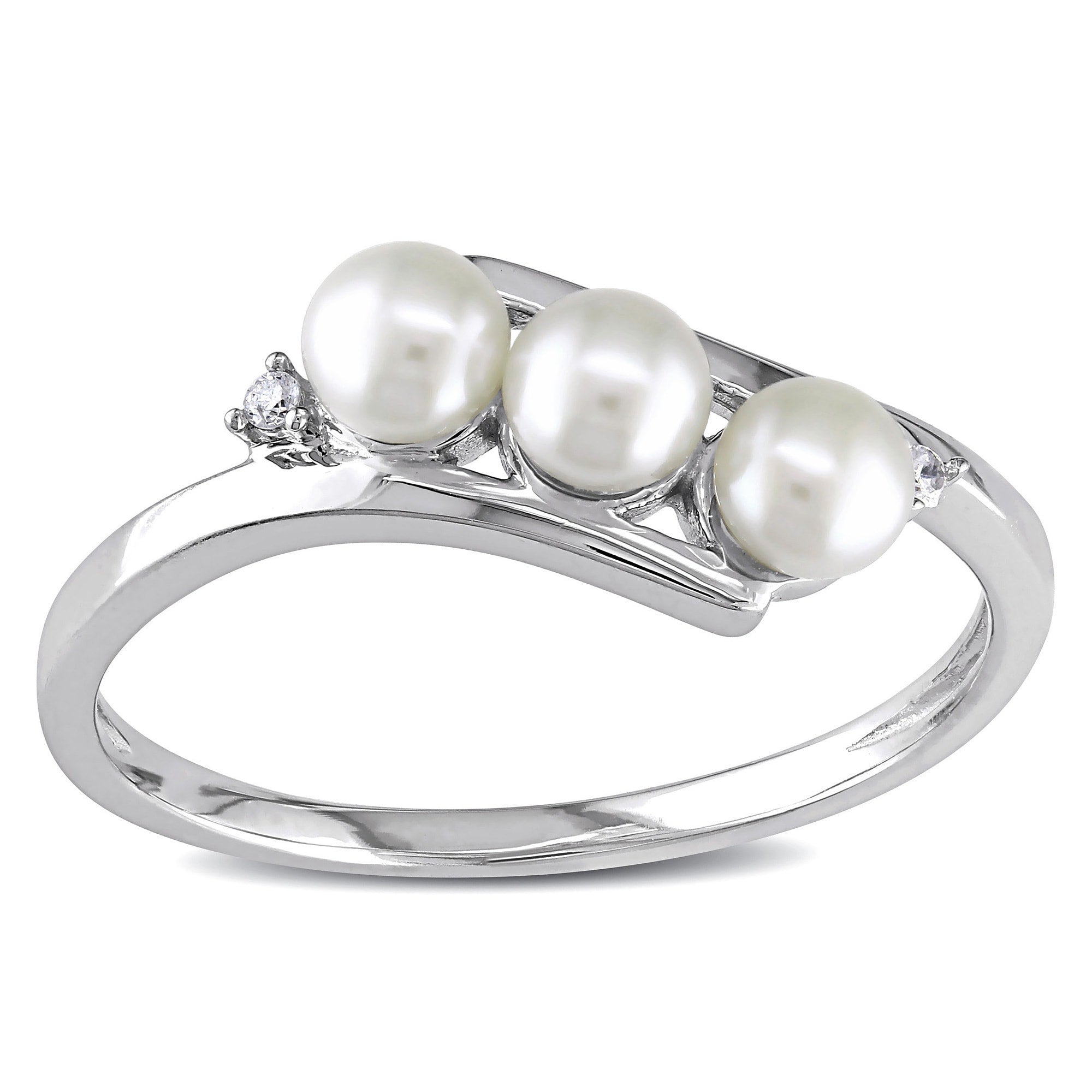 Miadora 10K White Gold Cultured Freshwater Pearl And Diamond Accent Ring 3 Mm
