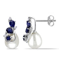 Miadora 10K White Gold Cultured Freshwater Pearl Sapphire And Diamond Earrings H I I2 I3