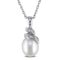 Miadora 10K White Gold Cultured Freshwater White Pearl And Diamond Accent Drop Necklace 6.5 7 Mm