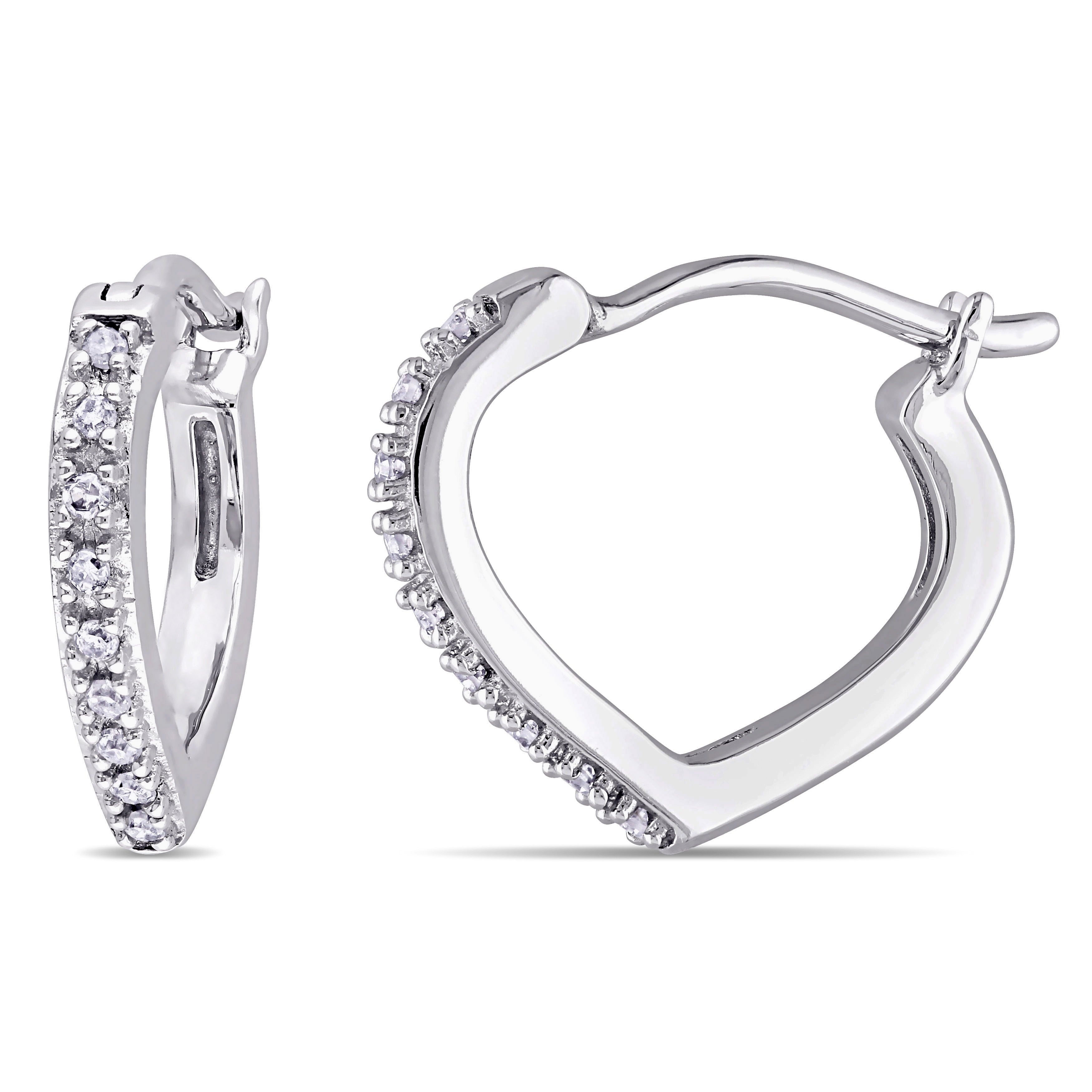 Miadora 10K White Gold Diamond Accent Hoop Heart Earrings