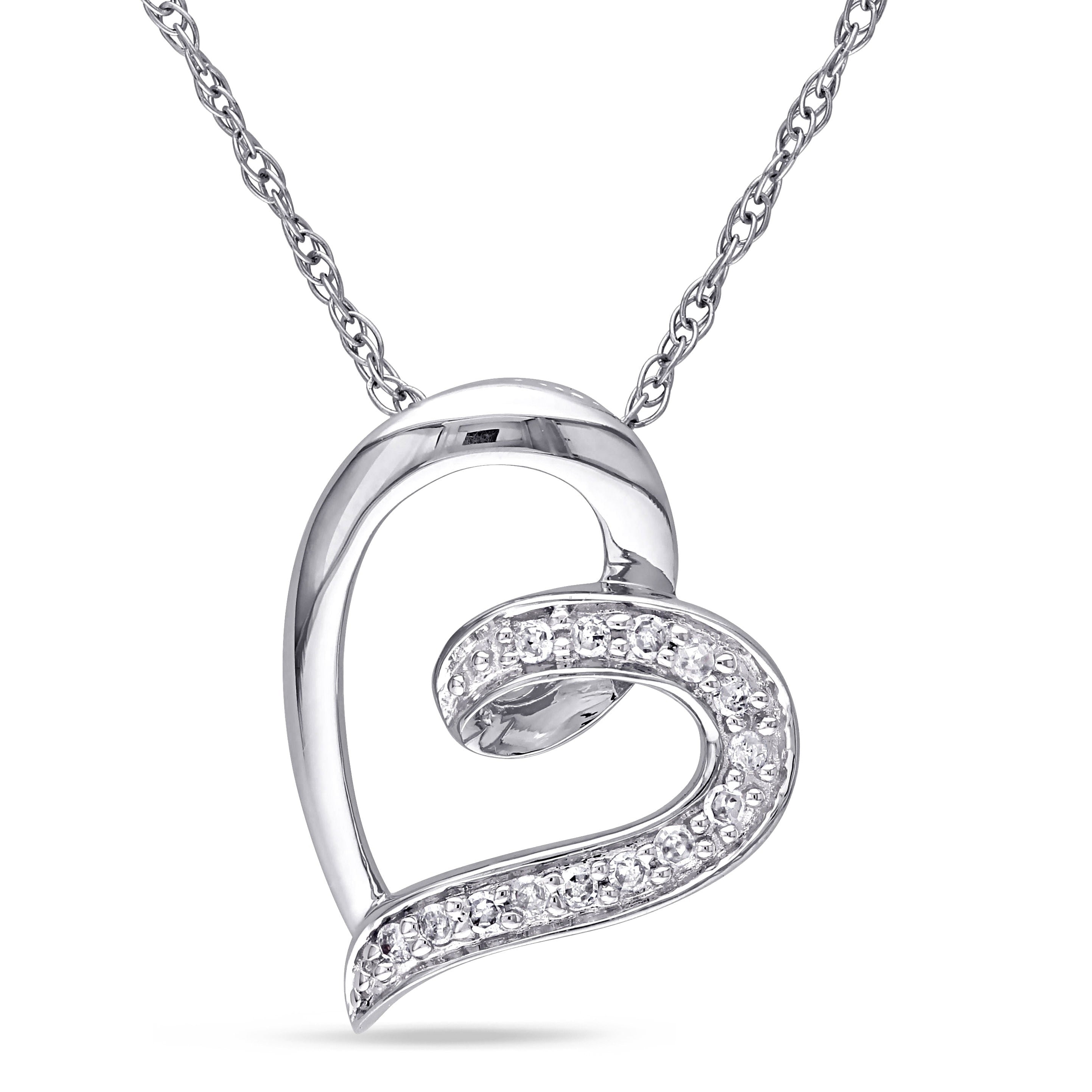 Miadora 10K White Gold Diamond Accent Open Heart Necklace