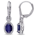 Miadora Signature Collection 10K White Gold Diffused Sapphire And 1 4Ct Tdw Diamond Halo Birthstone Leverback Earrings
