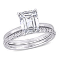 Miadora 10K White Gold Emerald Cut Created White Sapphire Solitaire Wedding Ring Set