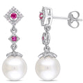 Miadora 10K White Gold Freshwater Cultured Pearl Ruby And 1 10Ct Tdw Diamond Graduated Drop Earrings 8.5 9 Mm Red