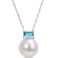 Miadora 10K White Gold Freshwater Cultured Pearl London Blue Topaz Solitaire Necklace 11 12Mm 15.7 Mm X 17 Inch X 11.5 Mm