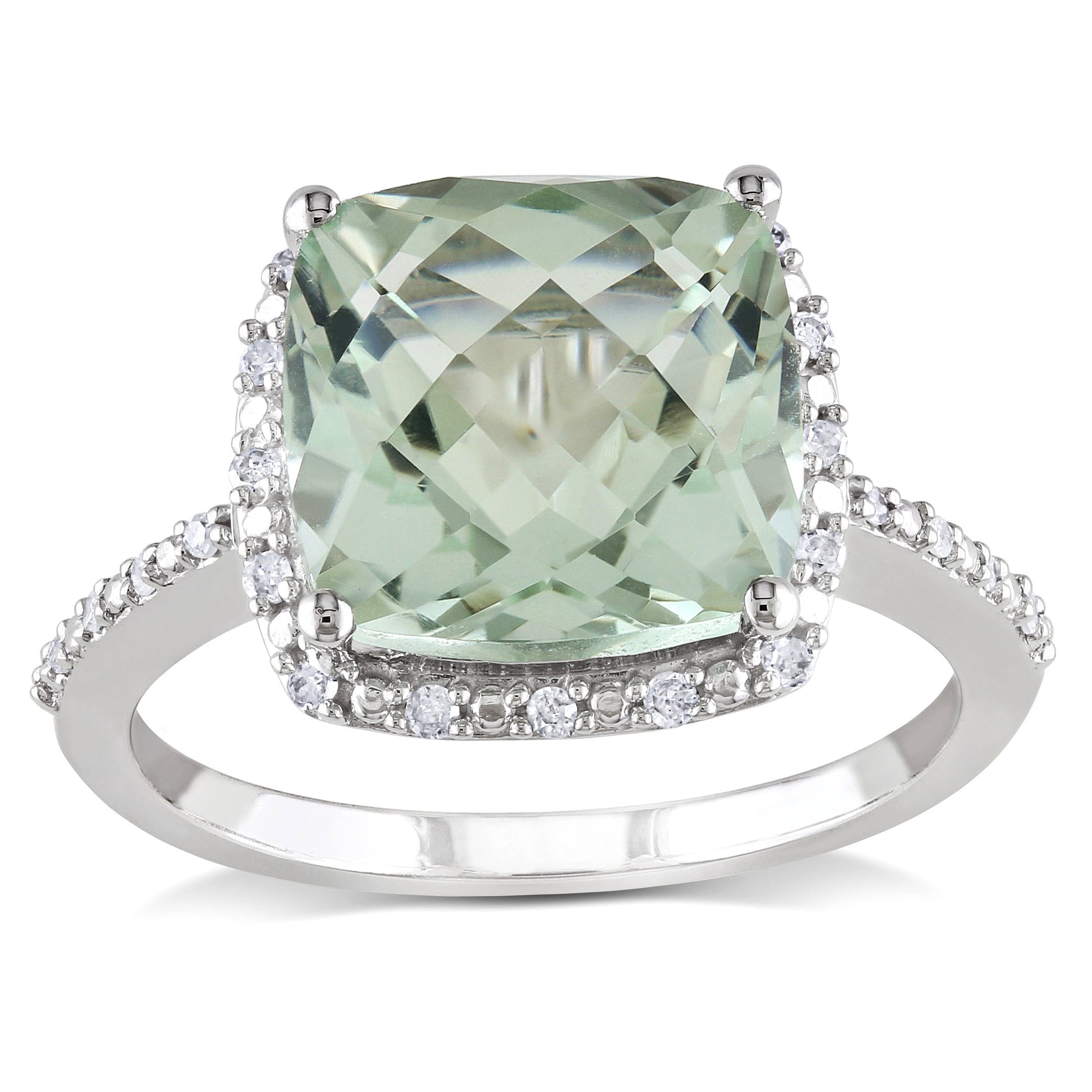 Miadora 10K White Gold Green Amethyst And 1 10Ct Tdw Diamond Ring H I I2 I3