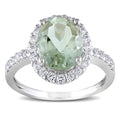 Miadora 10K White Gold Green Amethyst And Created White Sapphire Halo Ring