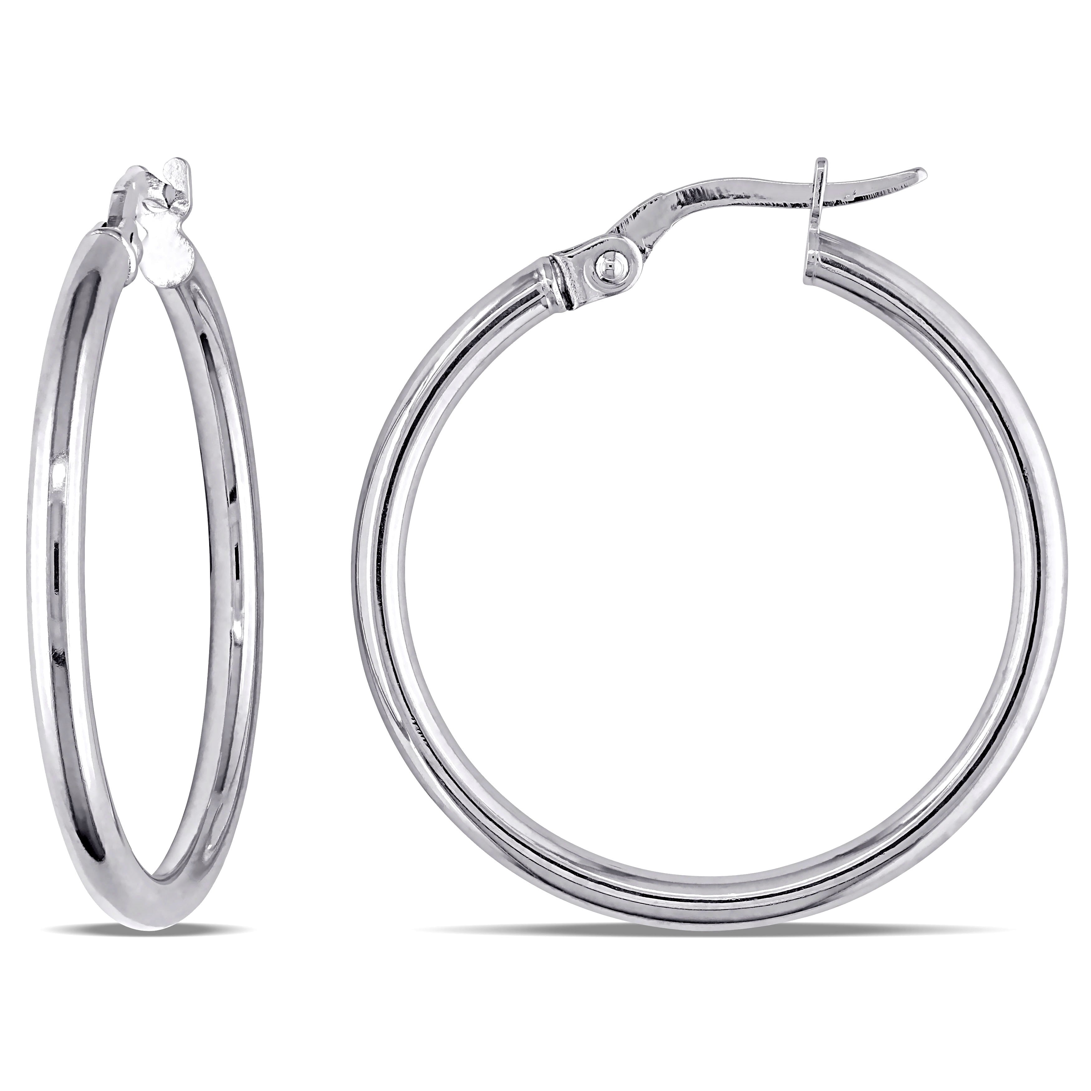 Miadora 10K White Gold Italian Round Hoop Earrings