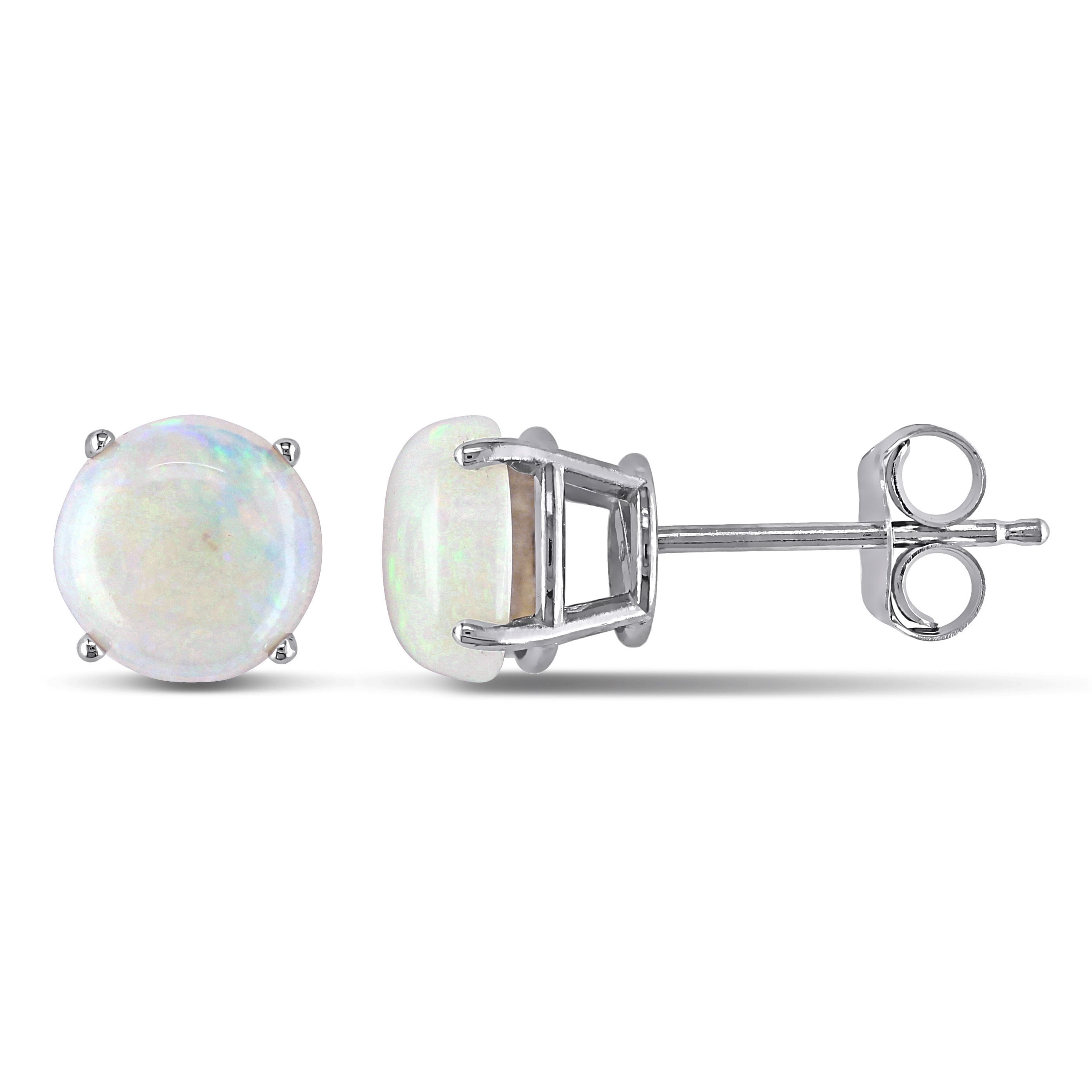 Miadora 10K White Gold Opal Solitaire Stud Earrings