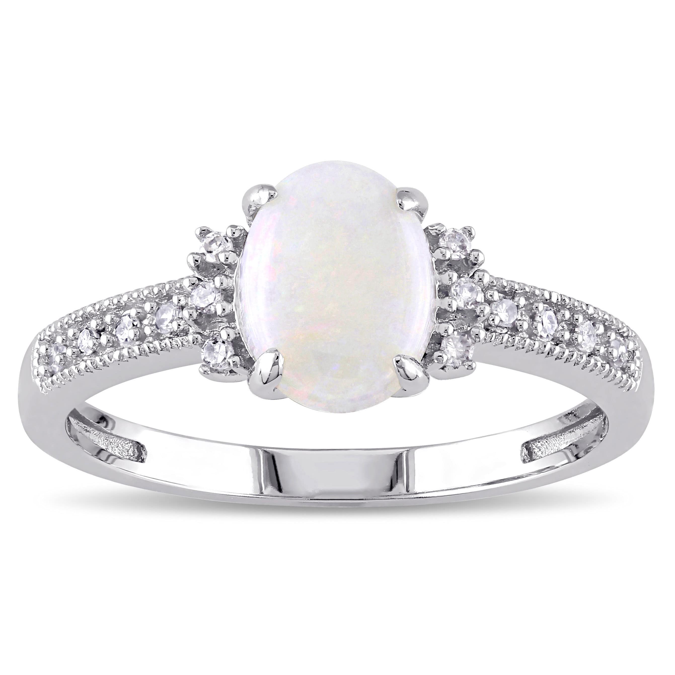 Miadora 10K White Gold Opal And Diamond Accent Cocktail Ring G H I1 I2