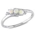 Miadora 10K White Gold Opal And Diamond Accent Three Stone Ring