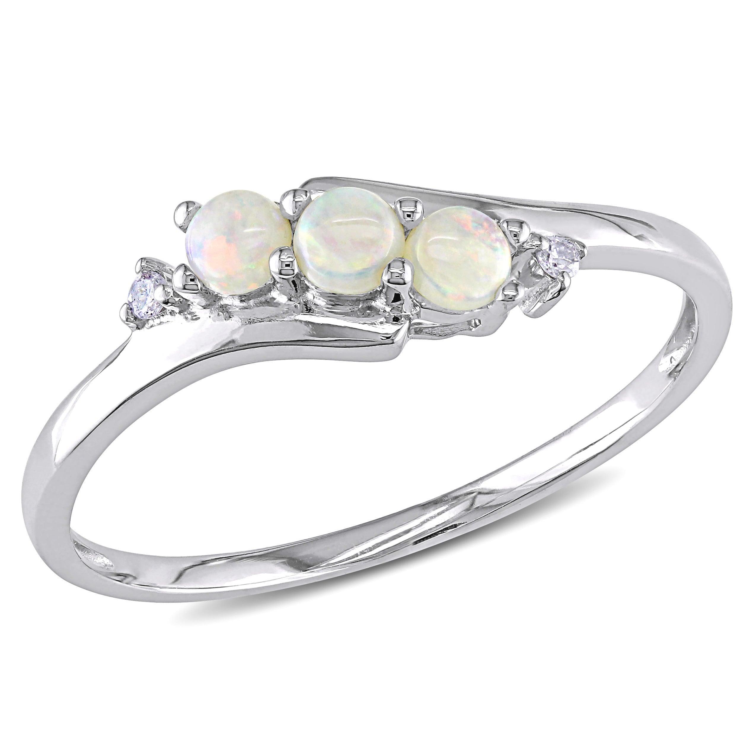 Miadora 10K White Gold Opal And Diamond Accent Three Stone Ring