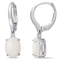 Miadora 10K White Gold Oval Cut Opal And Diamond Leverback Earrings