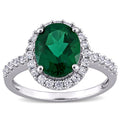 Miadora 10K White Gold Oval Cut Created Emerald And Created White Sapphire Halo Engagement Ring