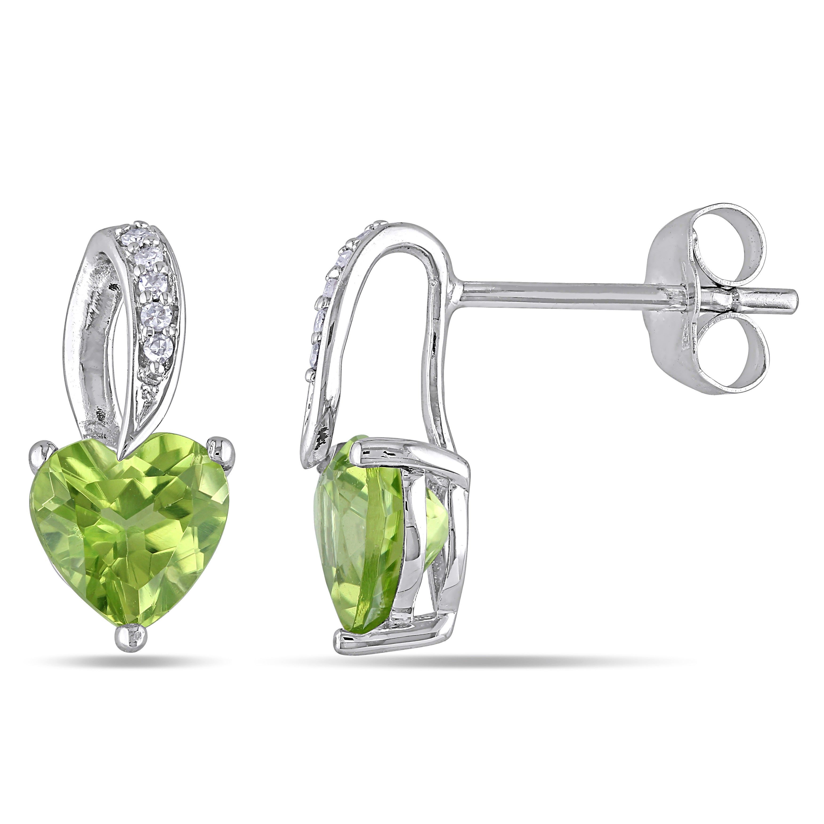 Miadora 10K White Gold Peridot And Diamond Accent Heart Dangle Earrings