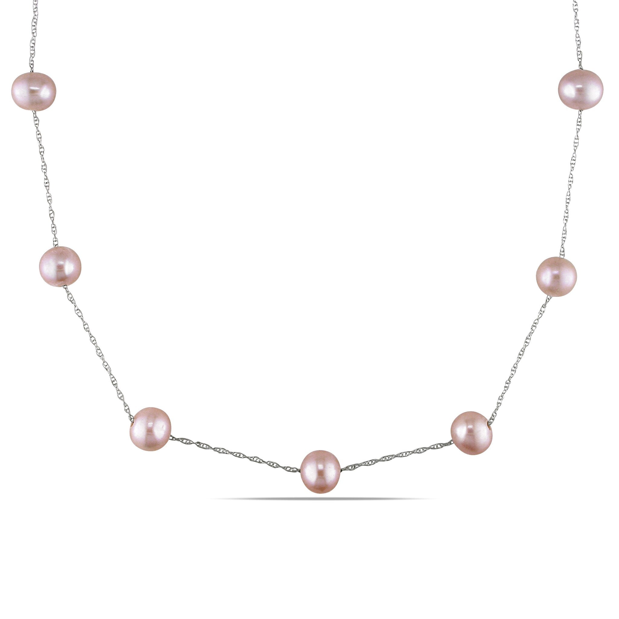 Miadora 10K White Gold Pink Cultured Freshwater Pearl Tin Cup Necklace 7.5 8 Mm
