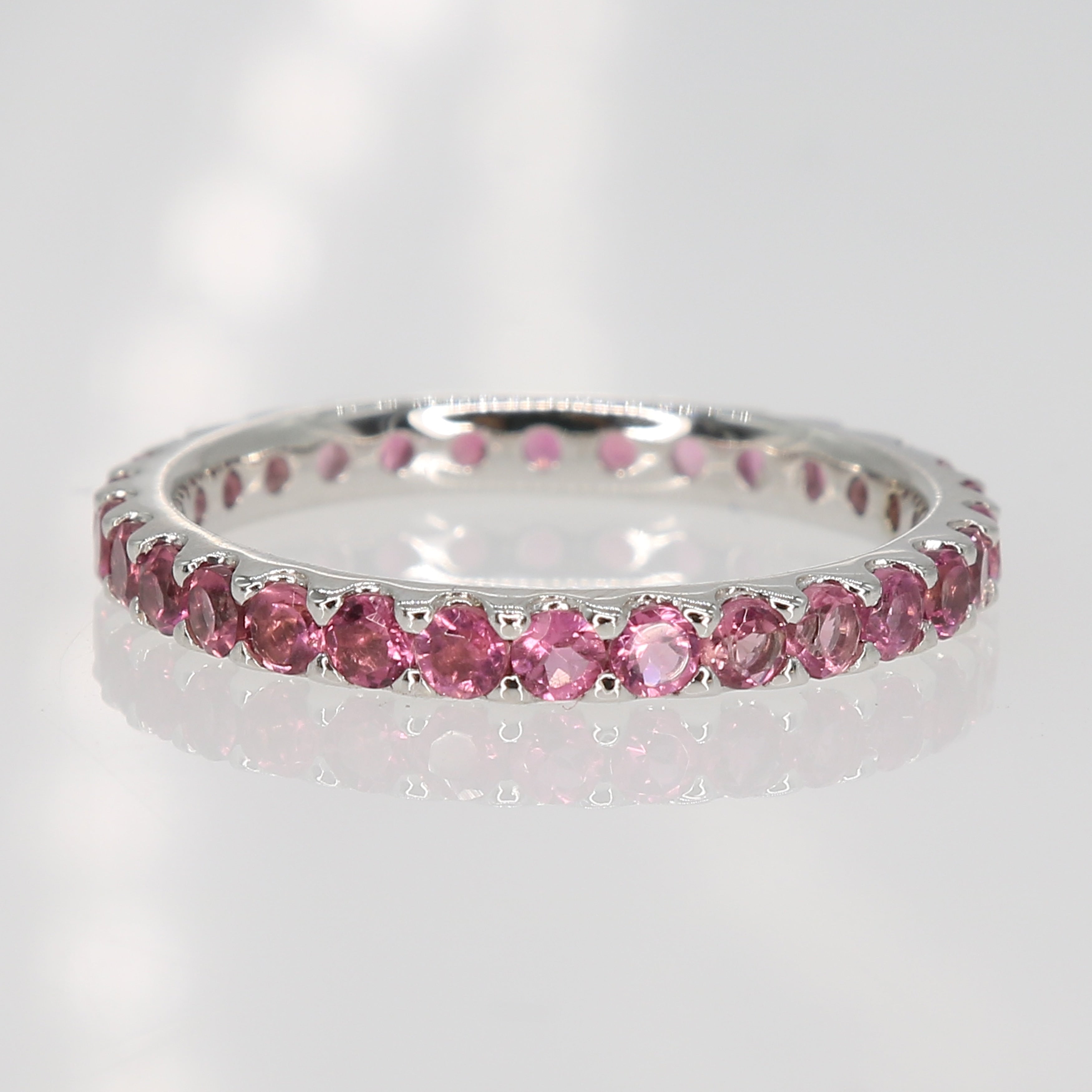 Miadora 10K White Gold Pink Tourmaline Stackable Eternity Band Ring