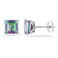 Miadora 10K White Gold Princess Cut Exotic Green Topaz Stud Earrings