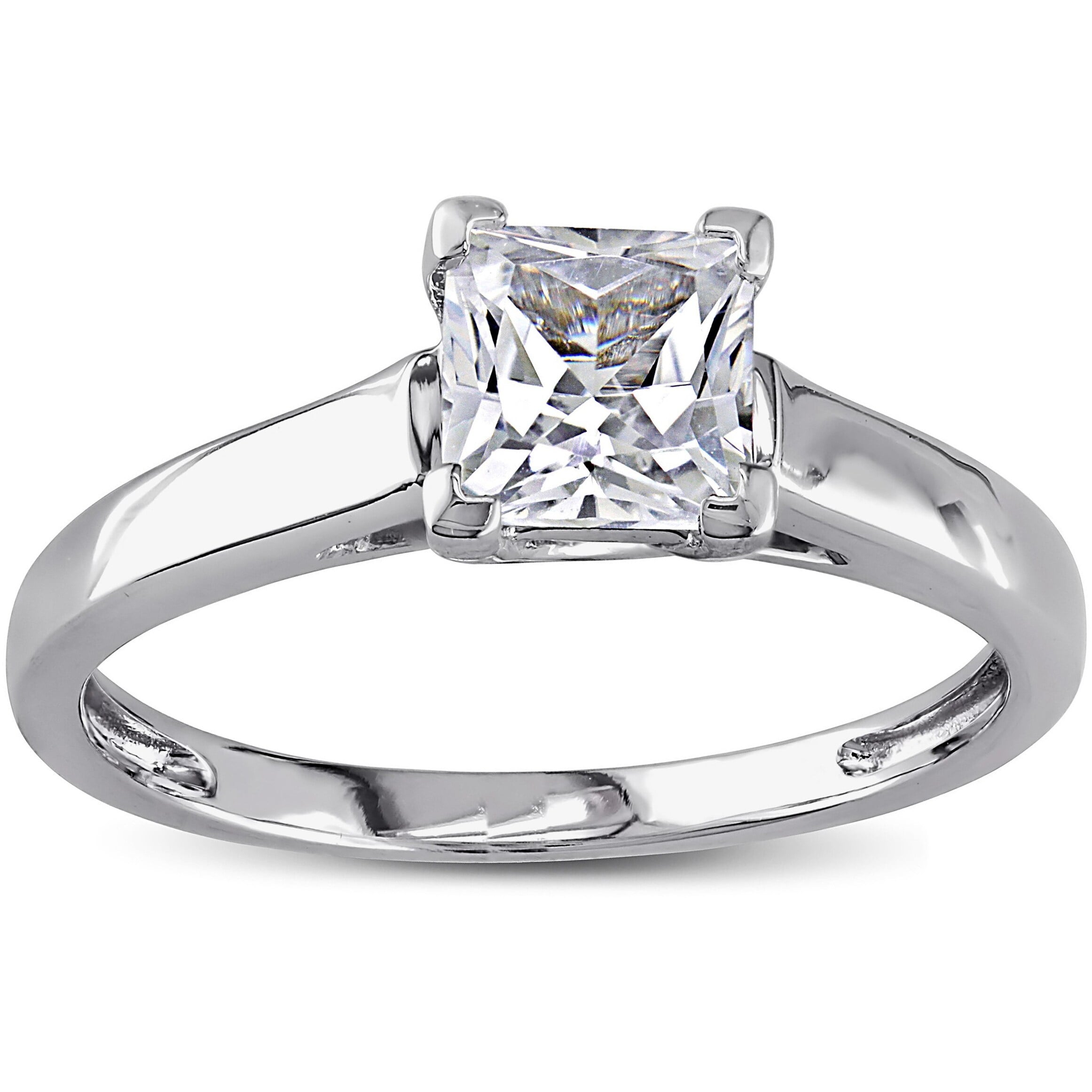 Miadora 10K White Gold Princess Cut Created White Sapphire Solitaire Engagement Ring
