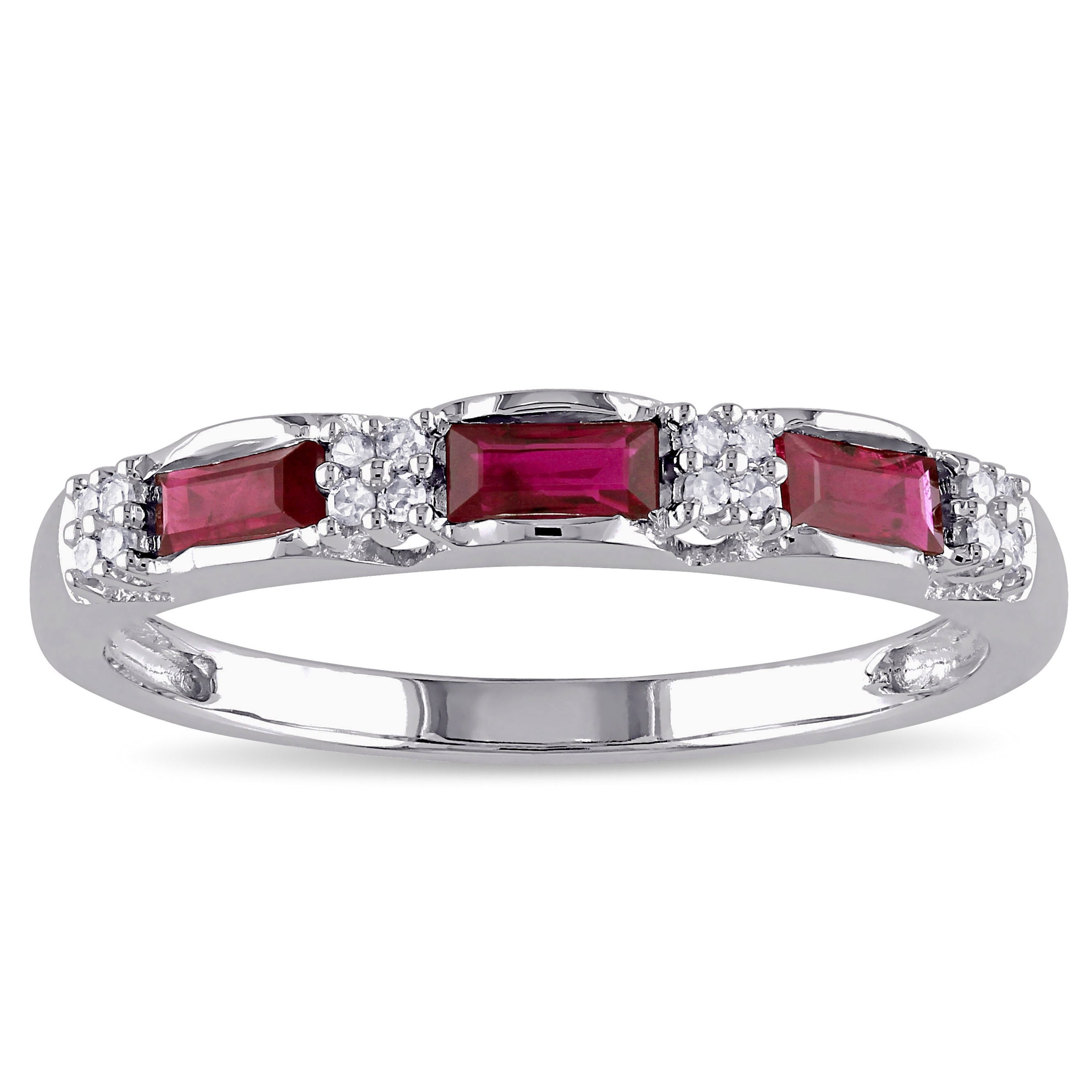 Miadora 10K White Gold Ruby And Diamond Accent Eternity Ring